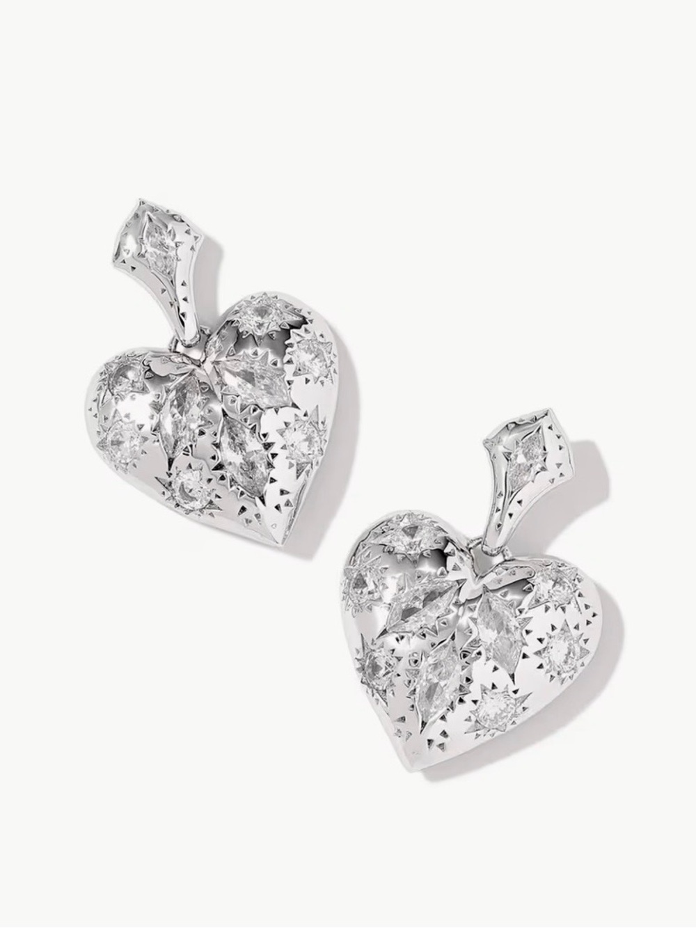 Kendra Scott Silver Heart Pendant Earrings - Starburst Cutout Detail
